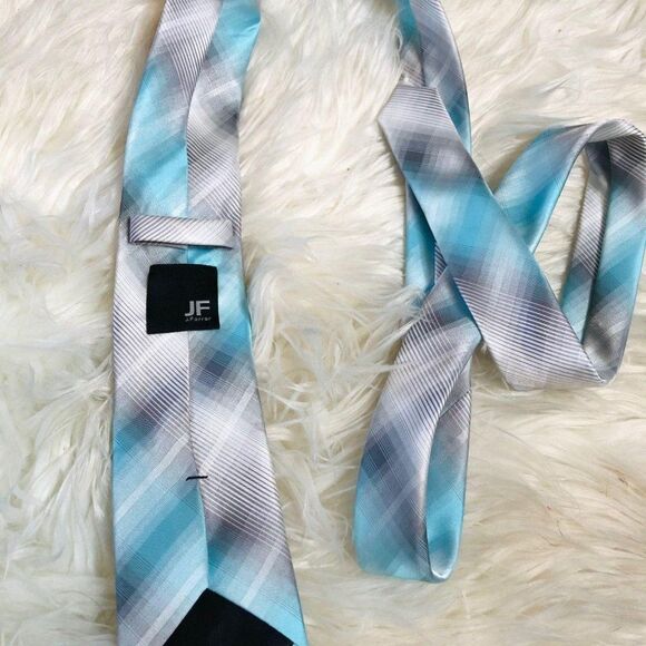 JF J.Ferrar Blue and Grey Narrow Tie Easter Formal - Picture 2 of 3
